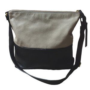 Fossil Charlotte Pebbled Leather Bucket Purse Handbag Color Block Black Tan